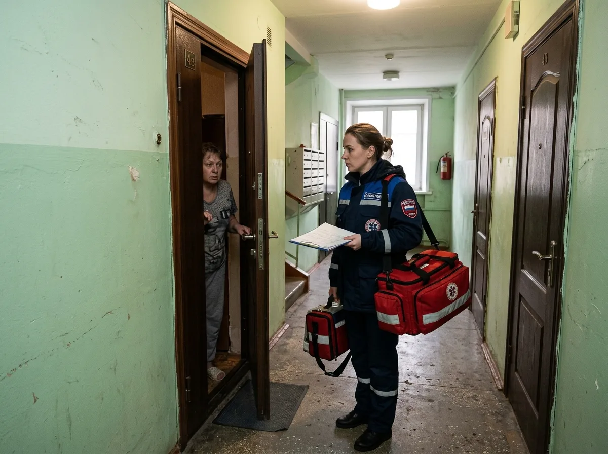 Врач с медицинским чемоданчиком у двери квартиры, скорая наркологическая помощь на дому в Балашихе, экстренный выезд
